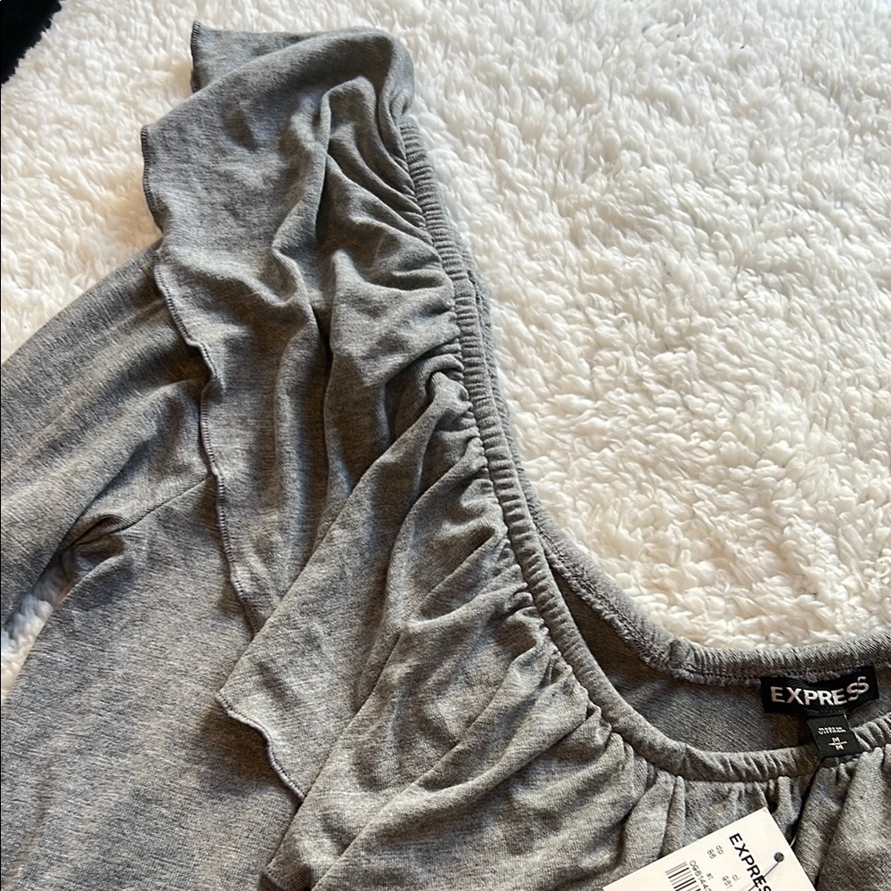 Express Gray Ruffled Long Sleeve Top - Picture 4 of 4